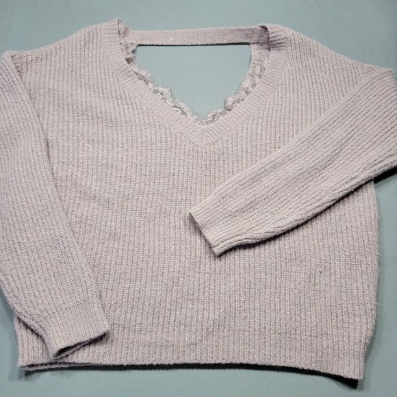 red by BKE Women Sweater Size M Purple Preppy Lace Metallic Sparkle Long Sleeve - Picture 1 of 9